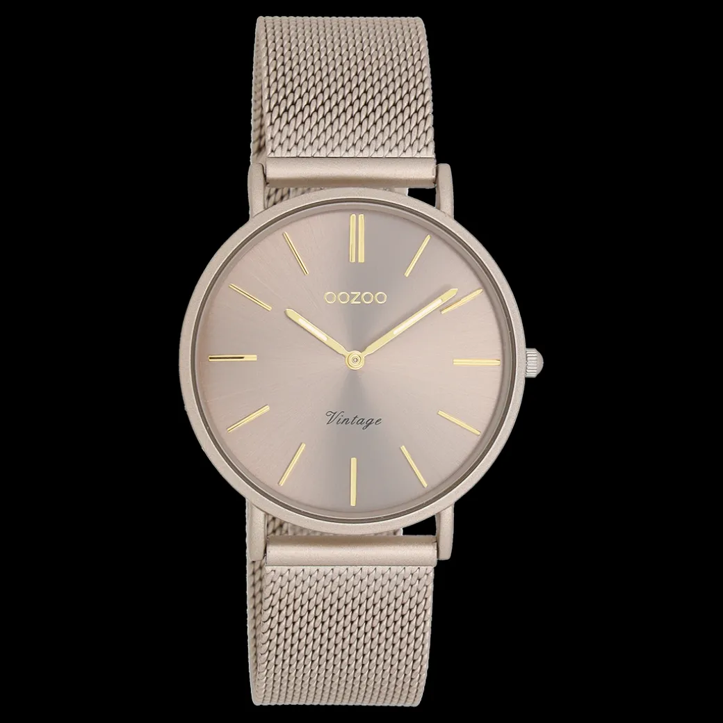 Taupe OOZOO horloge met metalen mesh armband - C20337