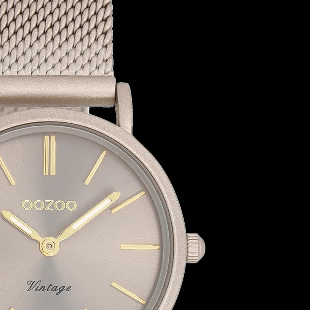 Taupe OOZOO horloge met metalen mesh armband - C20339