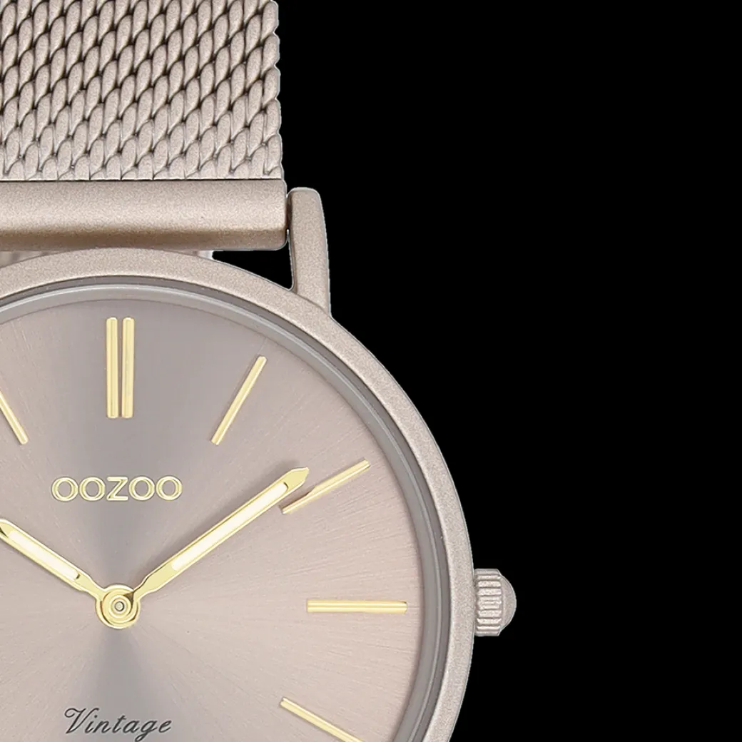 Taupe OOZOO horloge met metalen mesh armband - C20338