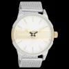 Zilver/goudkleurige OOZOO horloge met zilverkleurige metalen mesh armband - C11106