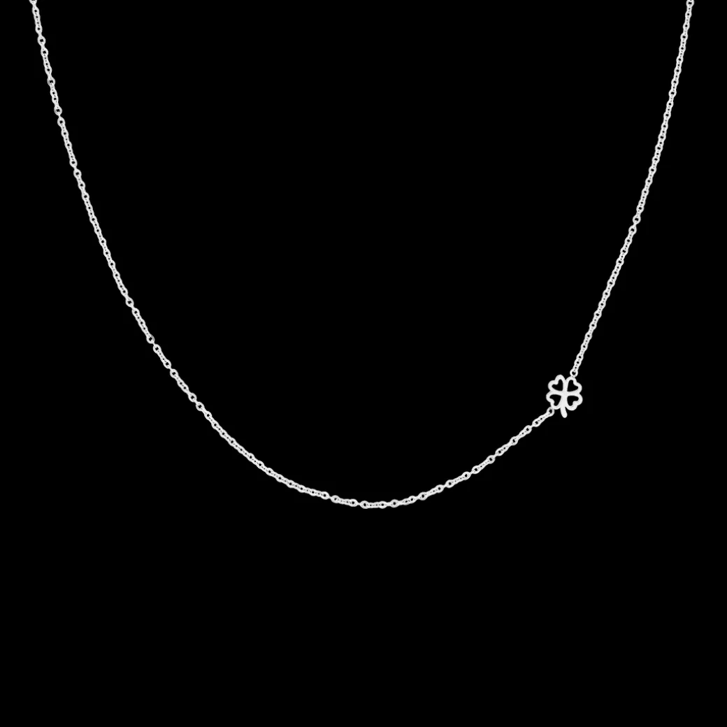 Zilverkleurige armband + oorbellen + ketting set met een klaver