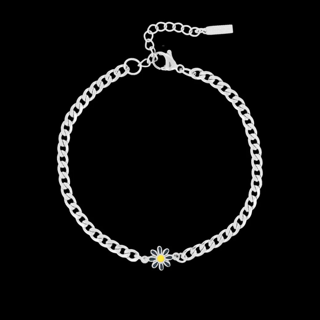 Zilverkleurige armband met blauwe bloem bedeltje