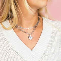 Zilverkleurige ketting met boze oog bedeltje