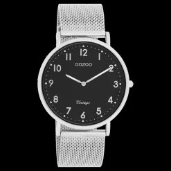 Zilverkleurige OOZOO horloge met metalen mesh armband - C20341