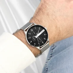 Zilverkleurige OOZOO horloge met metalen mesh armband - C11301