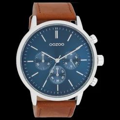 Zilverkleurige OOZOO horloge met bruine leren band - C11200