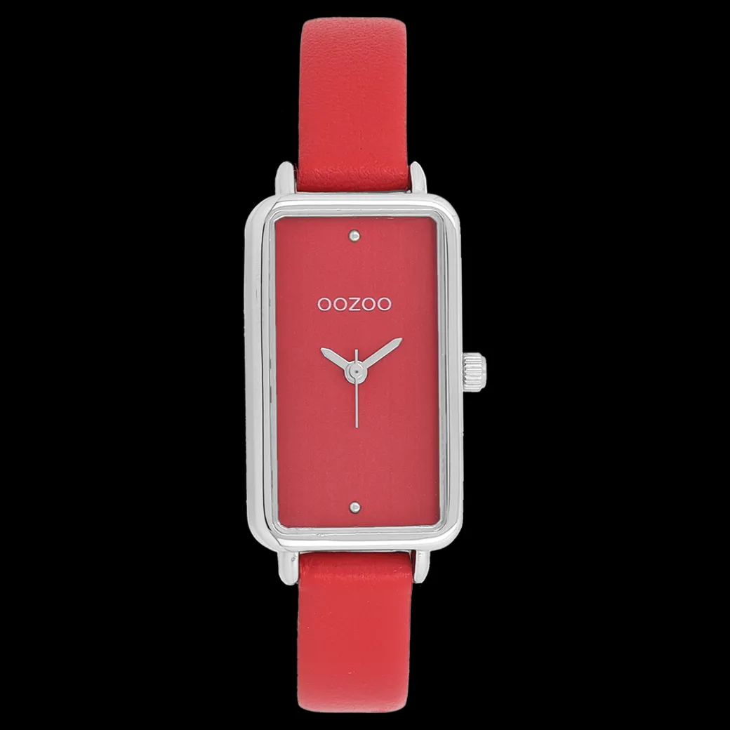 Zilverkleurige OOZOO horloge met leren band leren band - C11532