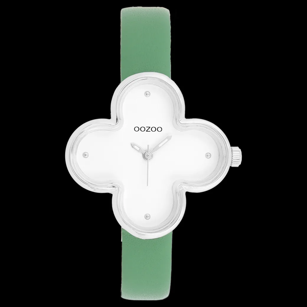 Zilverkleurige OOZOO horloge met leren band leren band - C11523