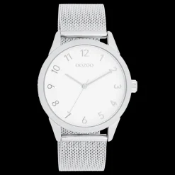 Zilverkleurige OOZOO horloge met metalen mesh armband - C11320