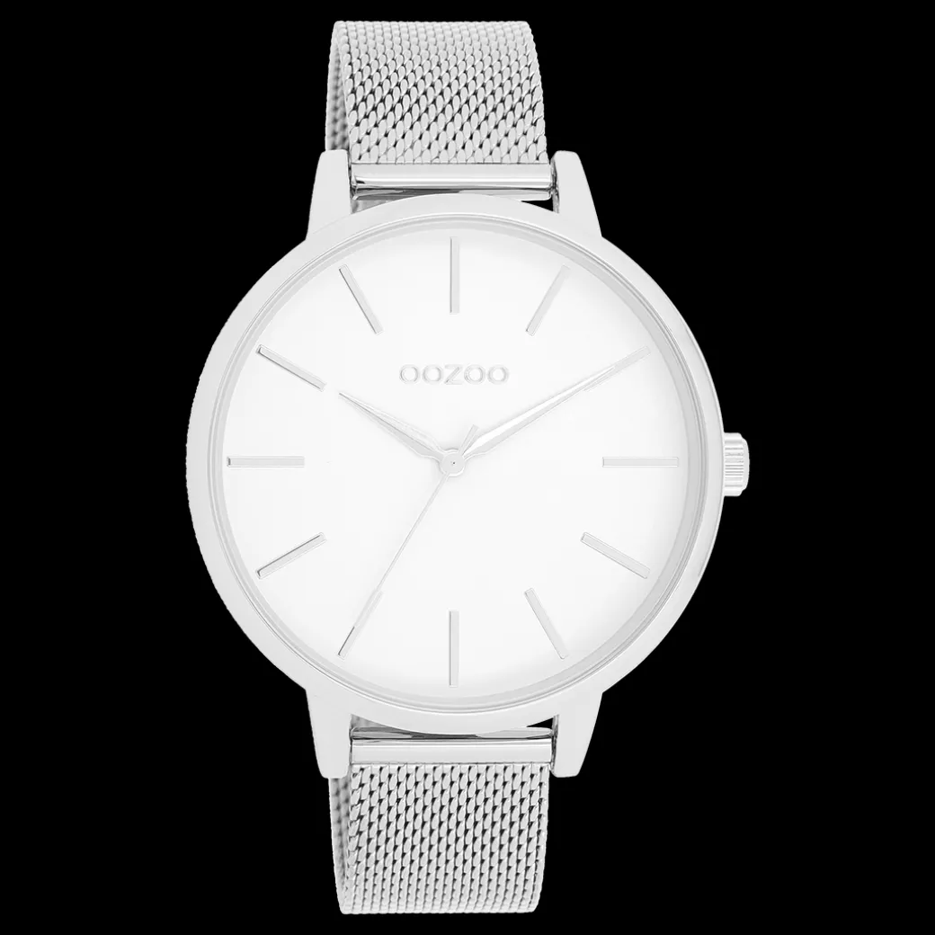 Zilverkleurige OOZOO horloge met metalen mesh armband - C11362