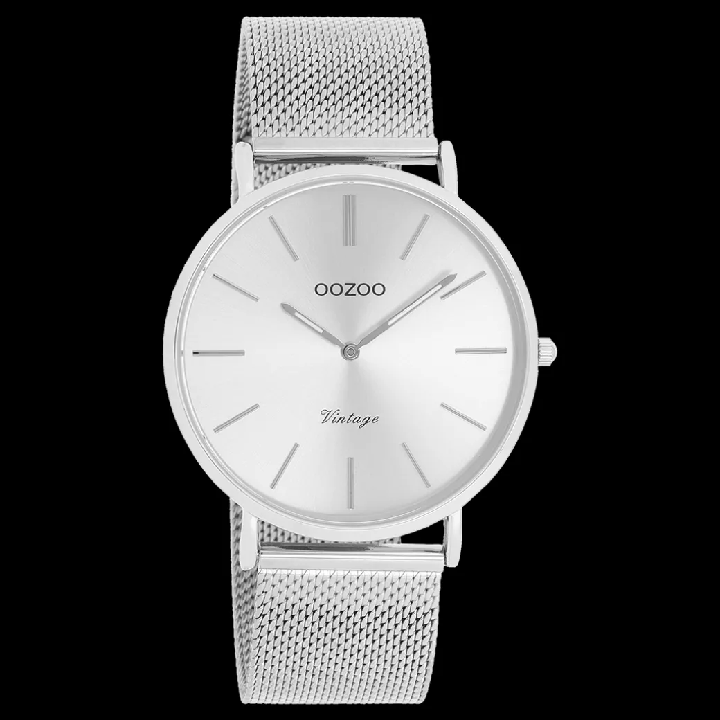 Zilverkleurige OOZOO horloge met metalen mesh armband - C9905