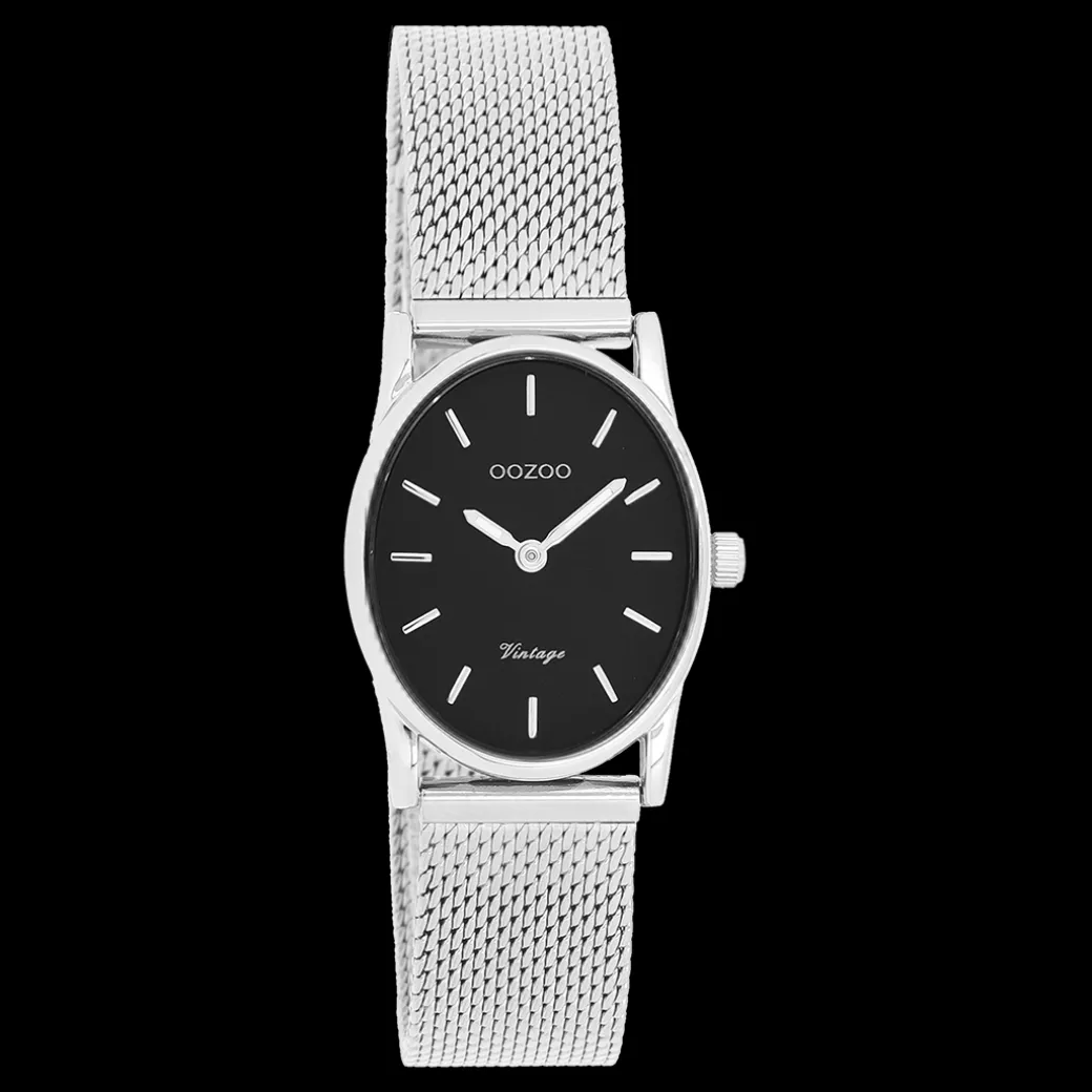 Zilverkleurige OOZOO horloge met metalen mesh armband - C20257