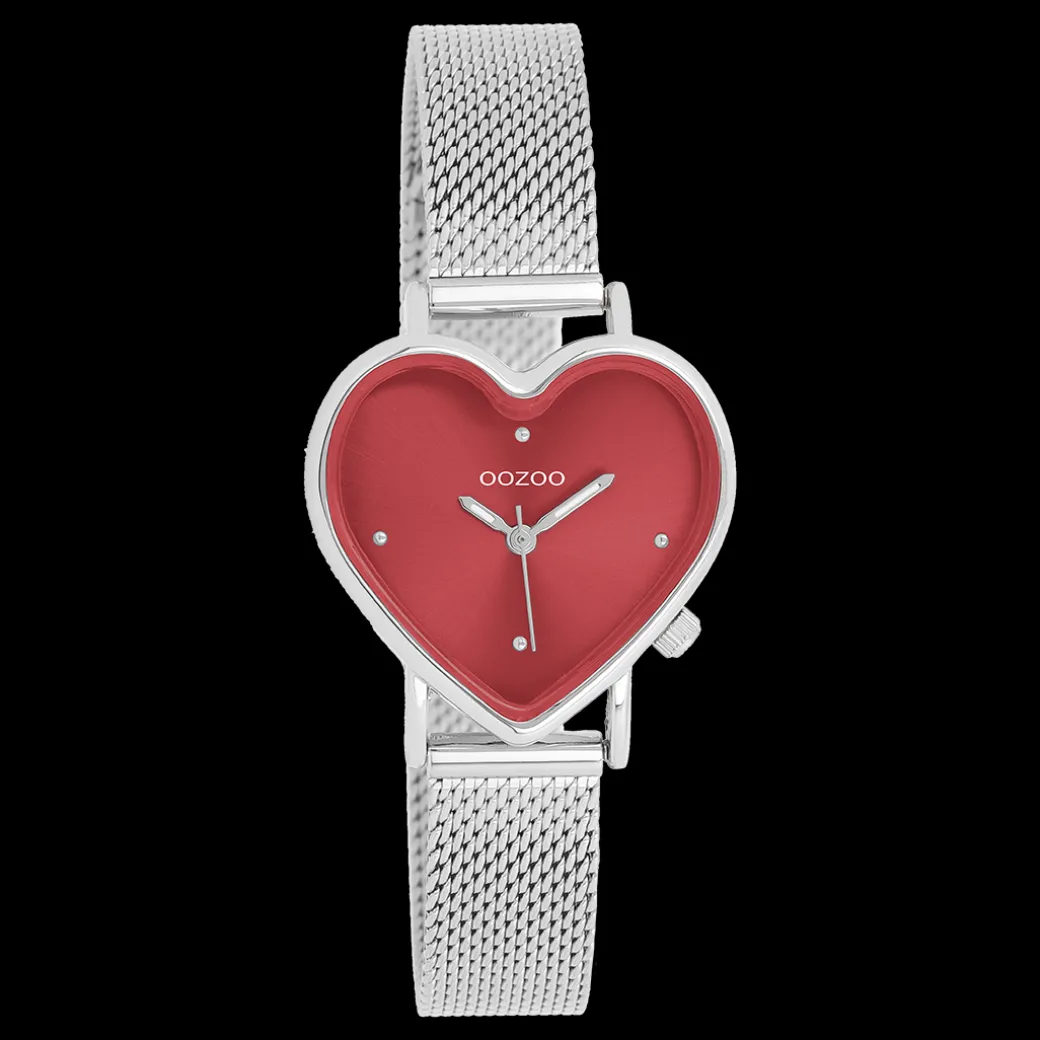 Zilverkleurige OOZOO horloge met metalen mesh armband - C11444