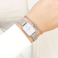 Zilverkleurige OOZOO horloge met metalen mesh armband - C20350