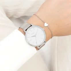 Zilverkleurige OOZOO horloge met metalen mesh armband - C11362