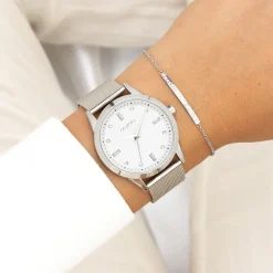 Zilverkleurige OOZOO horloge met metalen mesh armband - C11280