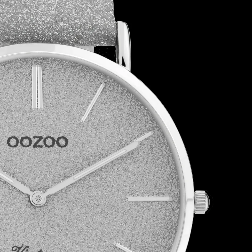 Zilverkleurige OOZOO horloge met leren band - C20160