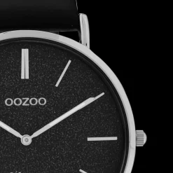 Zilverkleurige OOZOO horloge met zwarte leren band - C20168