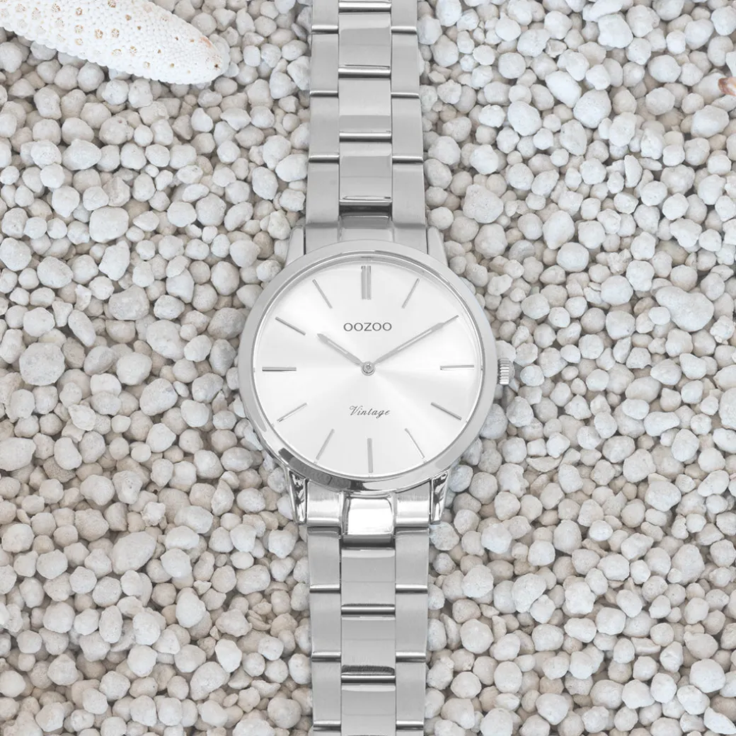 Zilverkleurige OOZOO horloge met roestvrijstalen armband - C20027