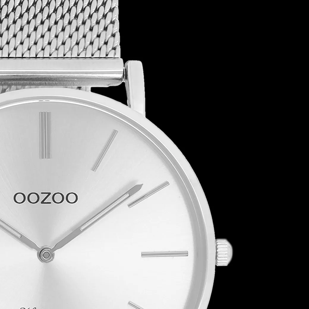 Zilverkleurige OOZOO horloge met metalen mesh armband - C9906