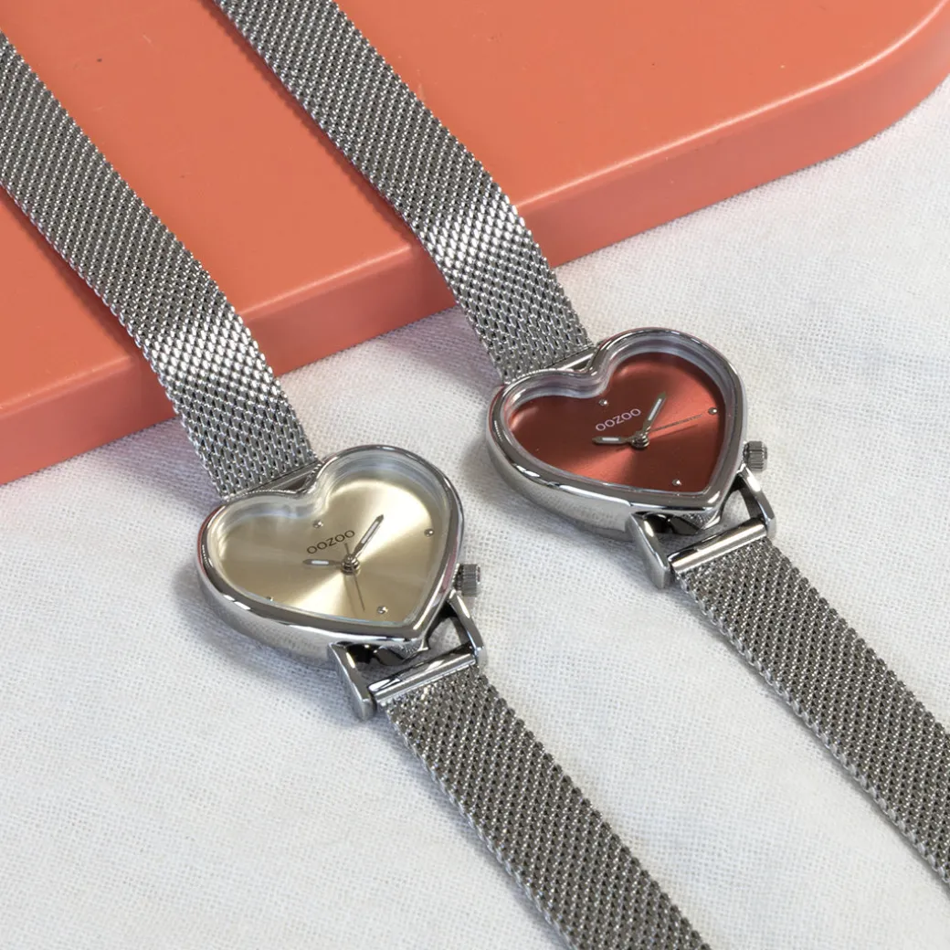 Zilverkleurige OOZOO horloge met metalen mesh armband - C11444