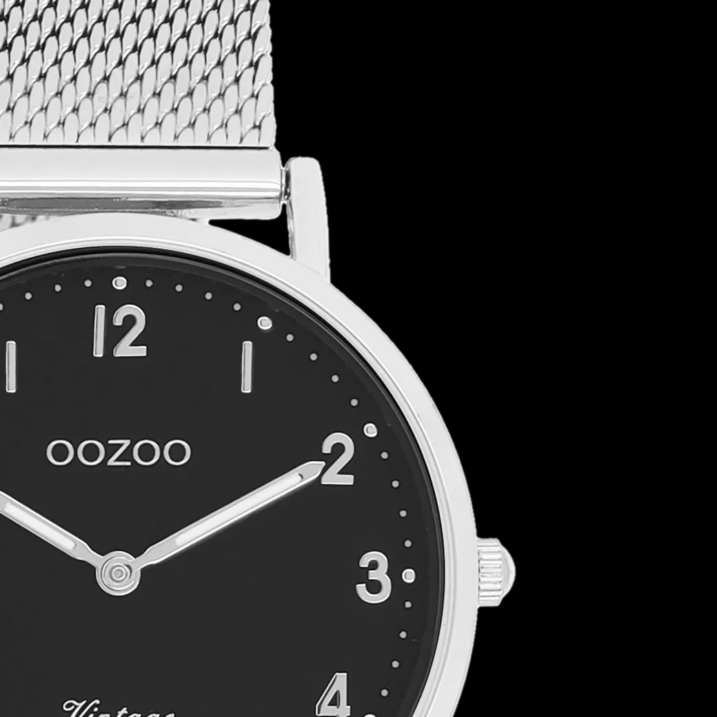 Zilverkleurige OOZOO horloge met metalen mesh armband - C20346