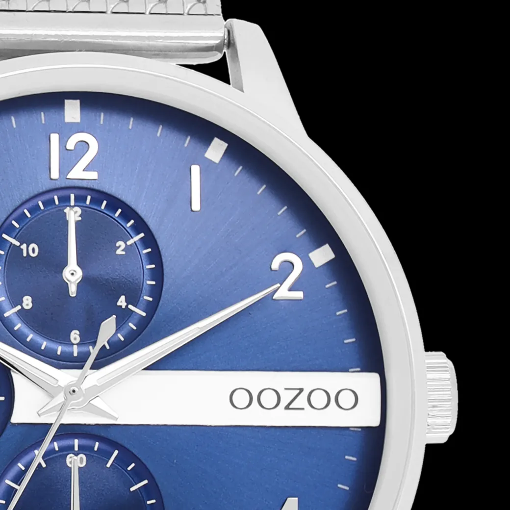 Zilverkleurige OOZOO horloge met metalen mesh armband - C11300