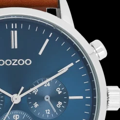 Zilverkleurige OOZOO horloge met bruine leren band - C11200