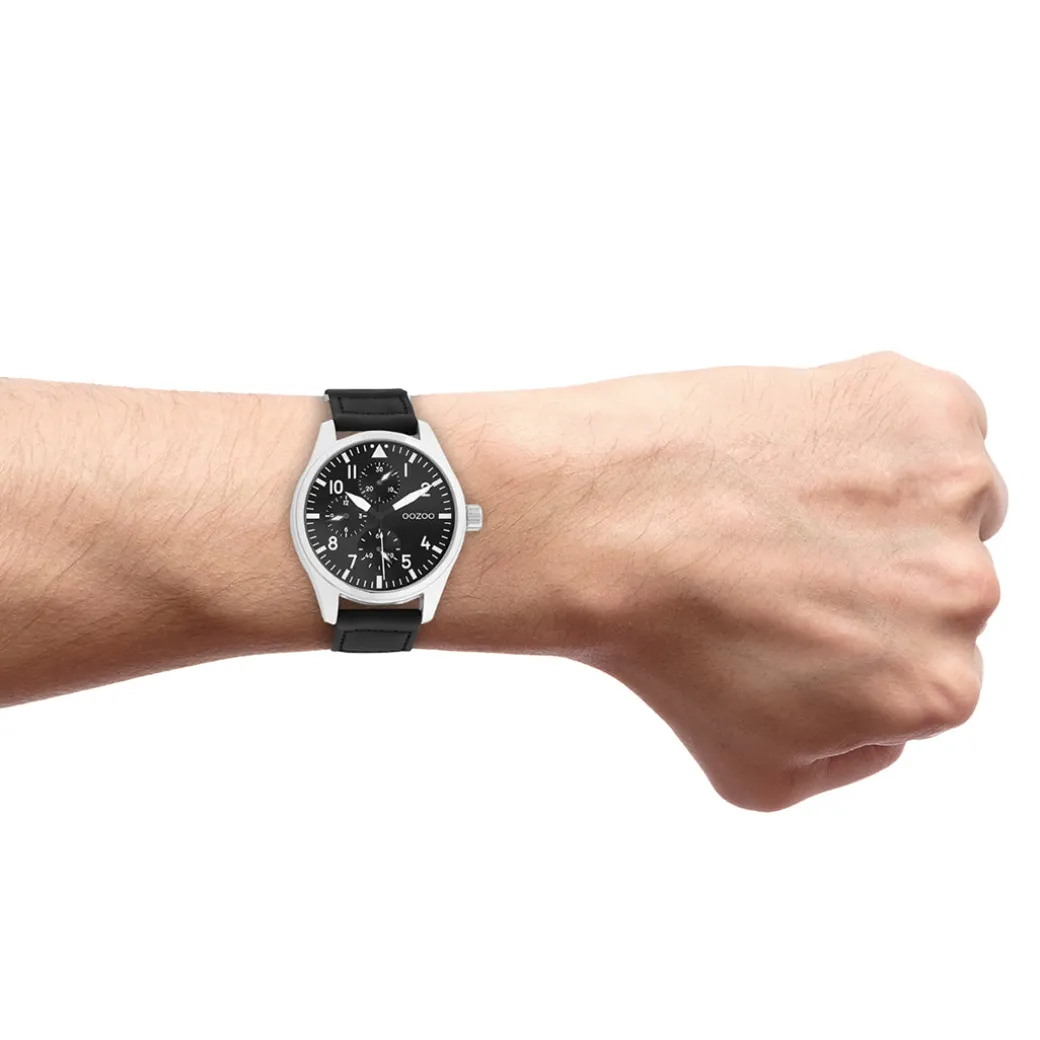 Zilverkleurige OOZOO horloge met zwarte klittenband polsband - C11009