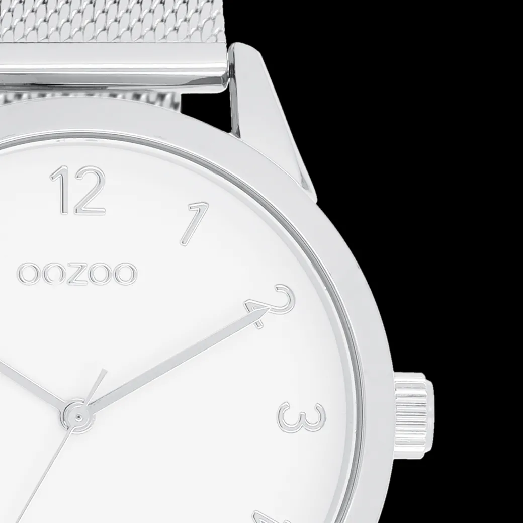 Zilverkleurige OOZOO horloge met metalen mesh armband - C11320