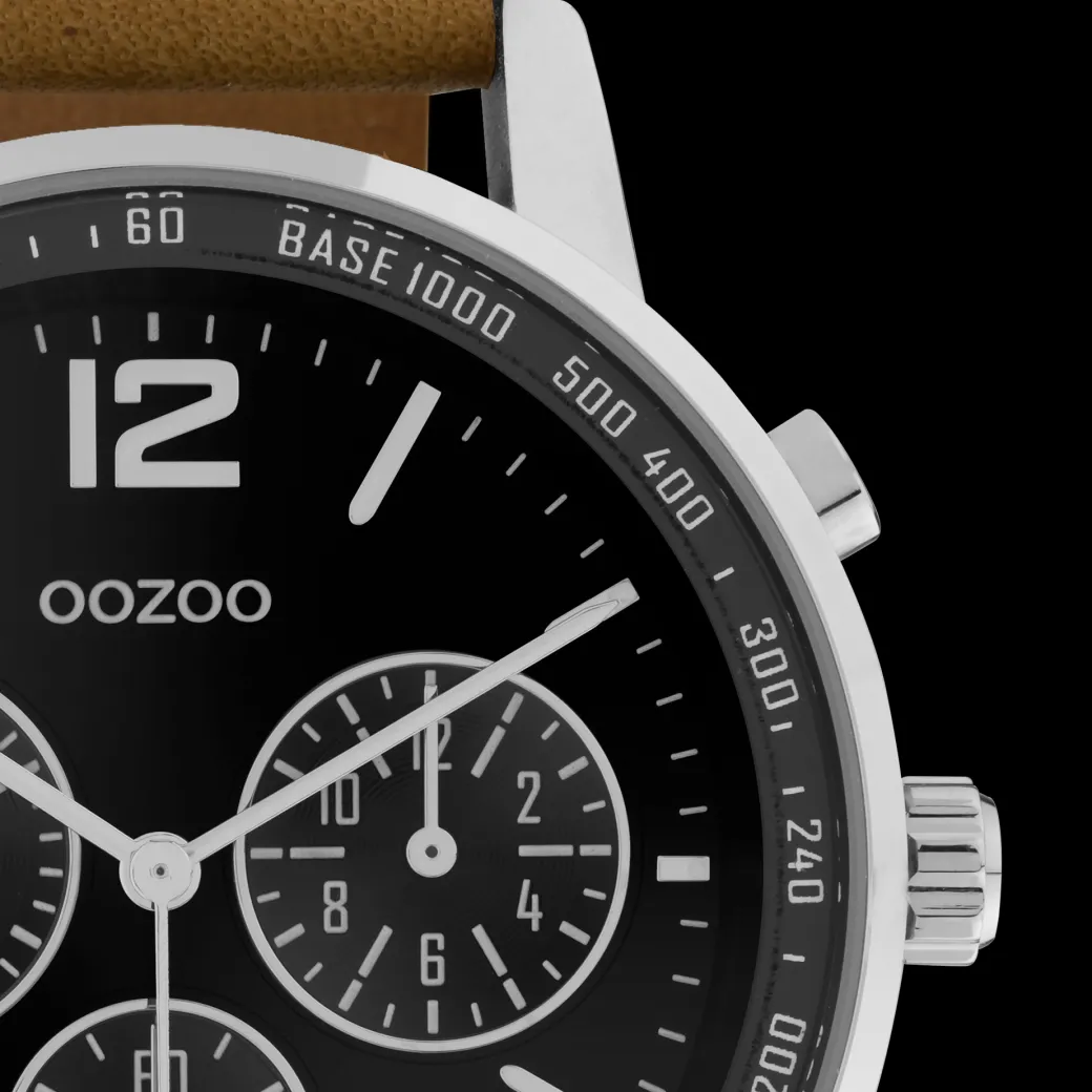 Zilverkleurige OOZOO horloge met bruine leren band - C10812