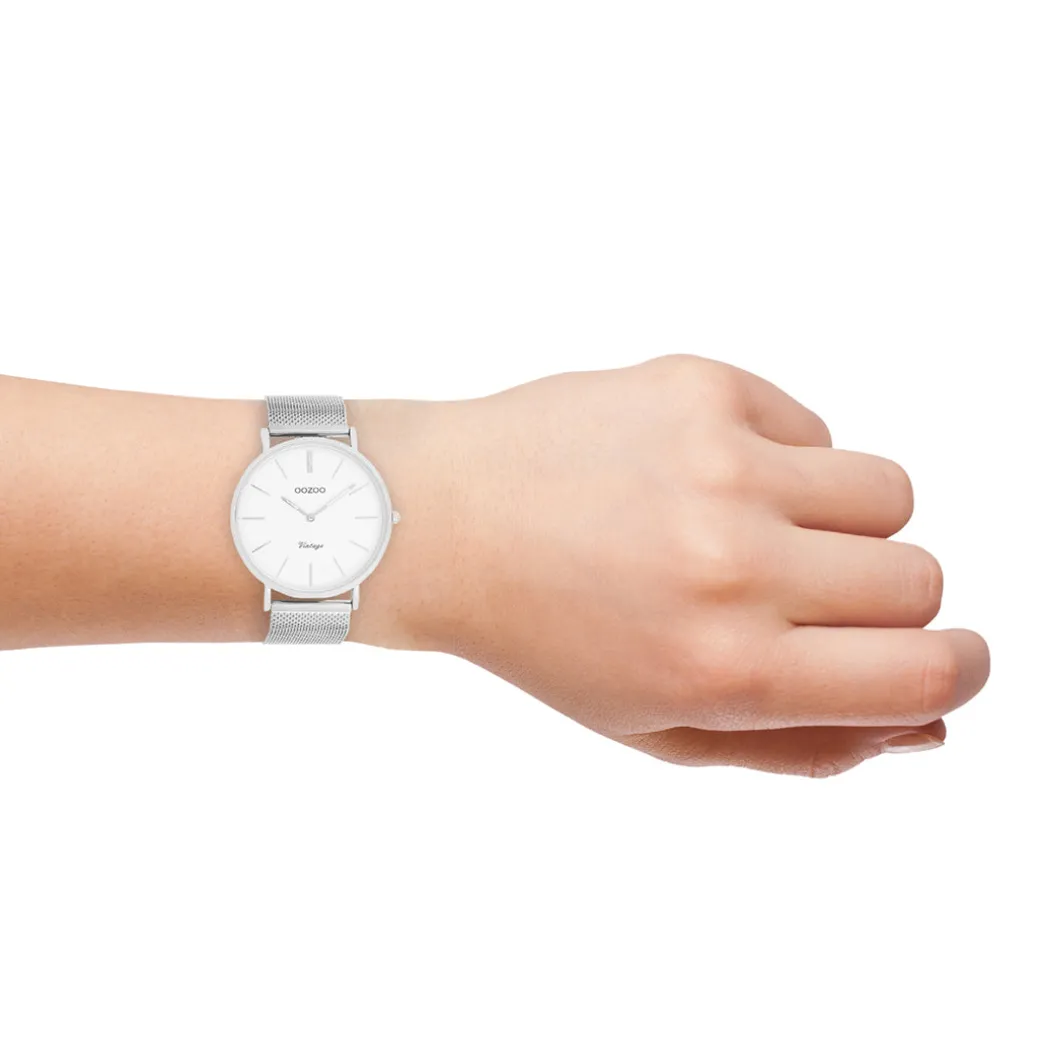 Zilverkleurige OOZOO horloge met metalen mesh armband - C9901