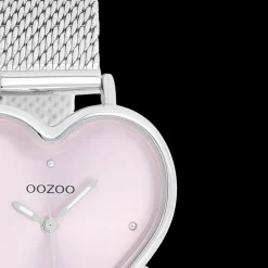 Zilverkleurige OOZOO horloge met metalen mesh armband - C11414