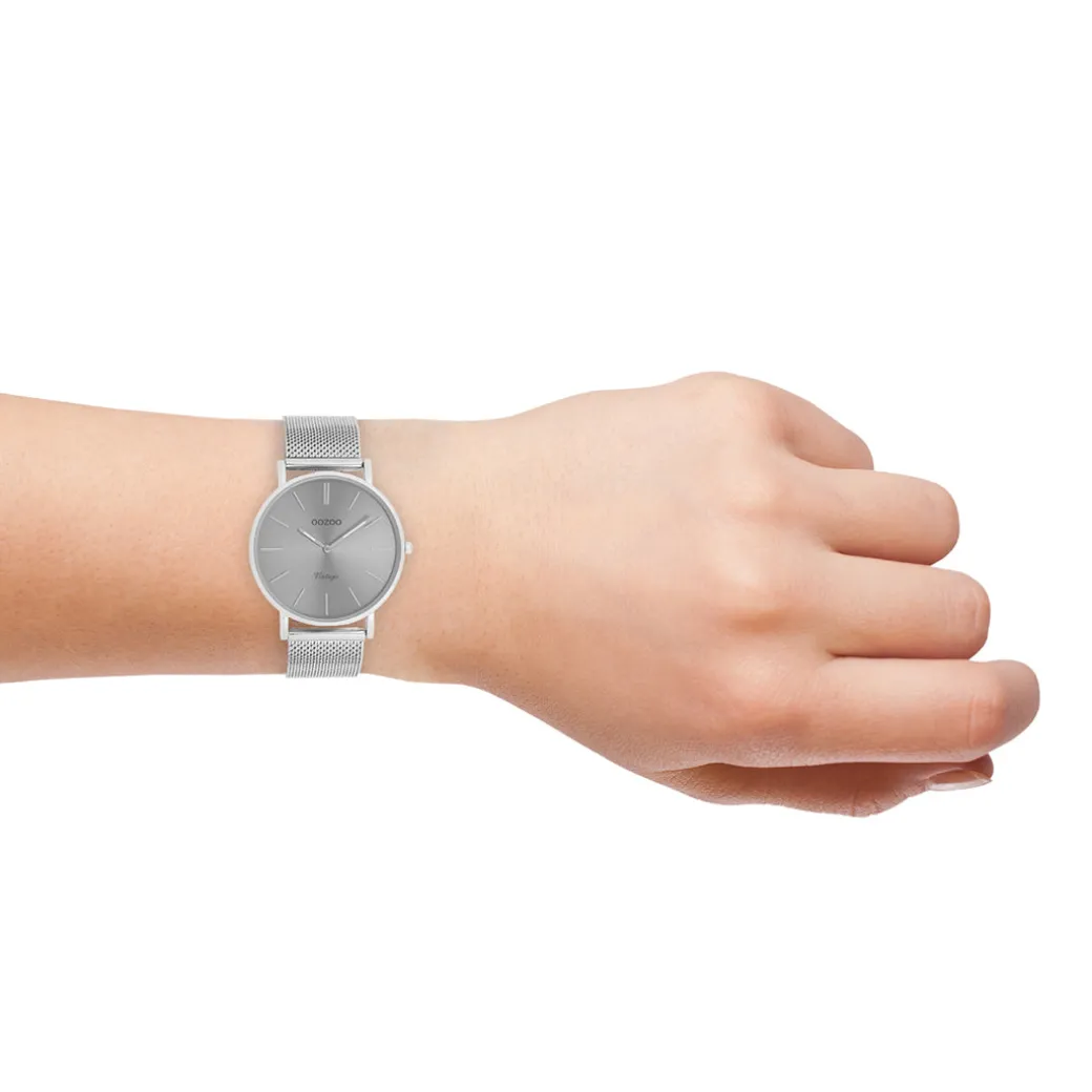 Zilverkleurige OOZOO horloge met metalen mesh armband - C9938