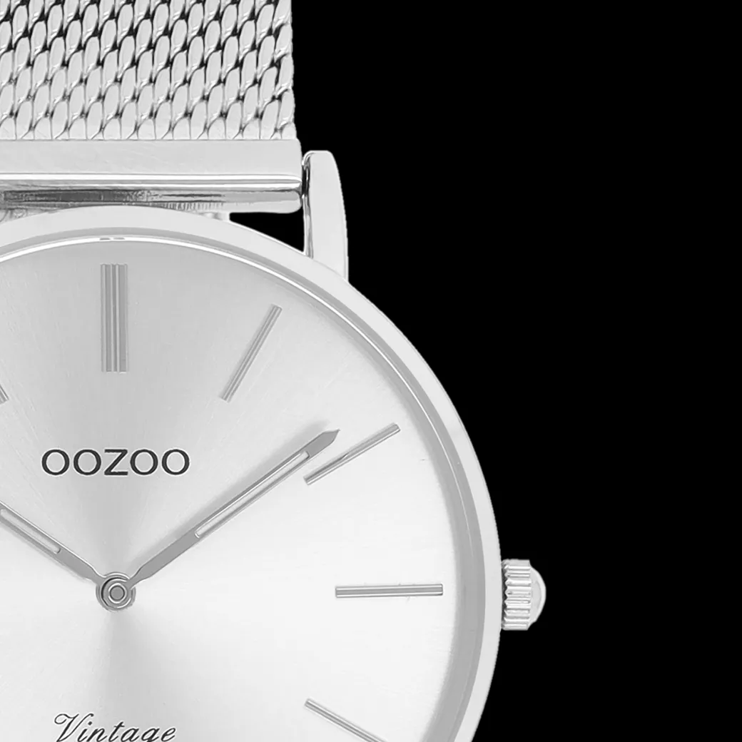 Zilverkleurige OOZOO horloge met metalen mesh armband - C9907