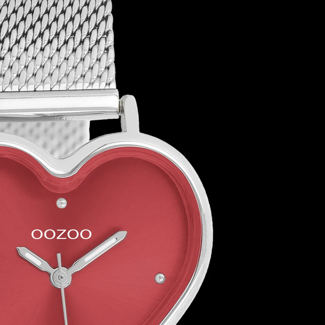 Zilverkleurige OOZOO horloge met metalen mesh armband - C11444