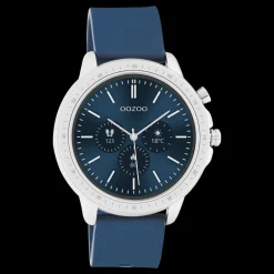 Zilverkleurige OOZOO smartwatch met donker blauwe rubber band - Q00315