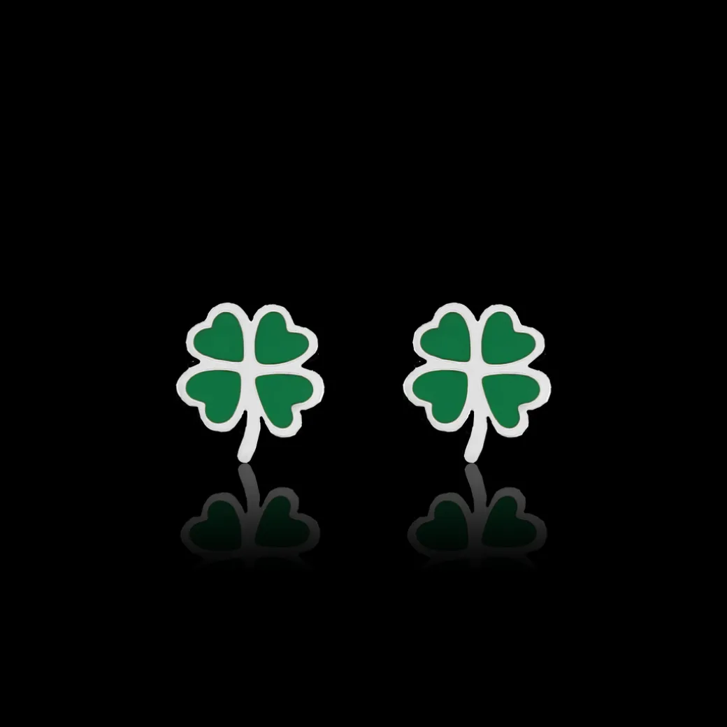 Zilverkleurig/groene oorbellen met een groene klaver