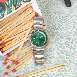 Zilverkleurig/groene OOZOO horloge met zilverkleurige roestvrijstalen armband - C11146