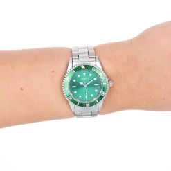 Zilverkleurig/groene OOZOO horloge met zilverkleurige roestvrijstalen armband - C11146