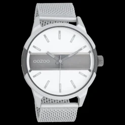 Zilverkleurig/titanium OOZOO horloge met zilverkleurige metalen mesh armband - C11105