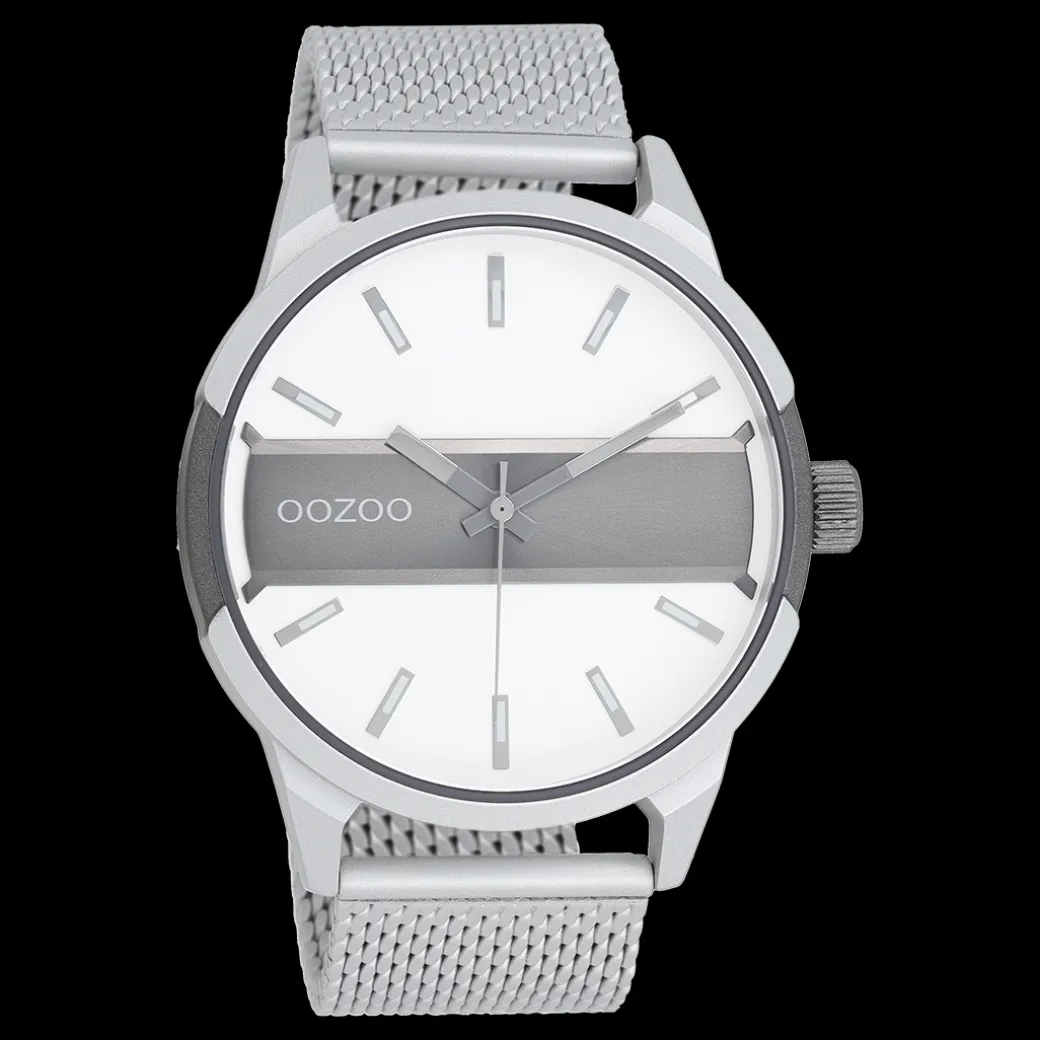 Zilverkleurig/titanium OOZOO horloge met zilverkleurige metalen mesh armband - C11105