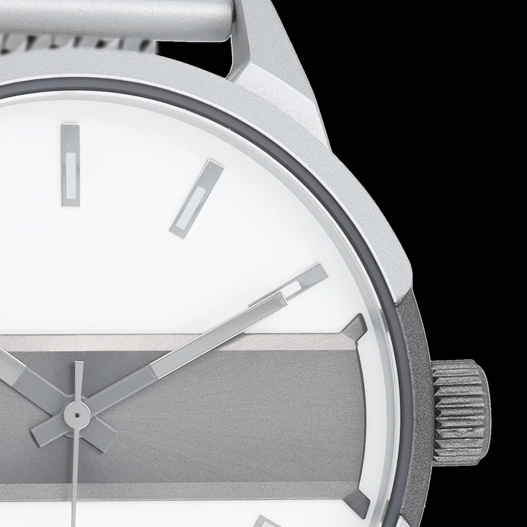 Zilverkleurig/titanium OOZOO horloge met zilverkleurige metalen mesh armband - C11105