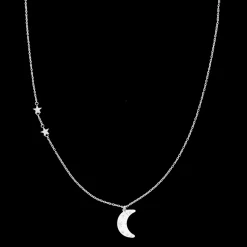 Zilverkleurig/witte ketting met een maan bedeltje