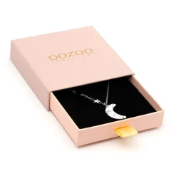 Zilverkleurig/witte ketting met een maan bedeltje