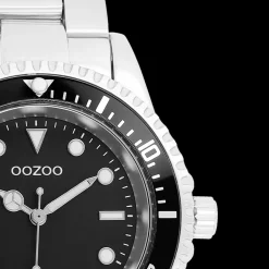 Zilverkleurig/zwarte OOZOO horloge met zilverkleurige roestvrijstalen armband - C11147
