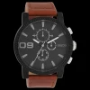 Zwarte OOZOO horloge met bruine leren band - C11211