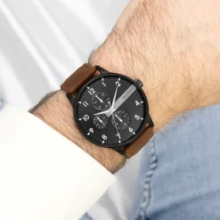 Zwarte OOZOO horloge met cognac leren band - C11307
