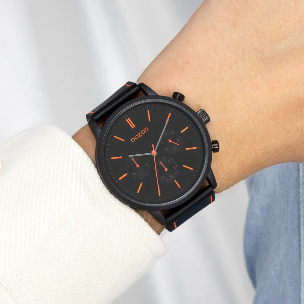 Zwarte OOZOO horloge met leren band - C11209