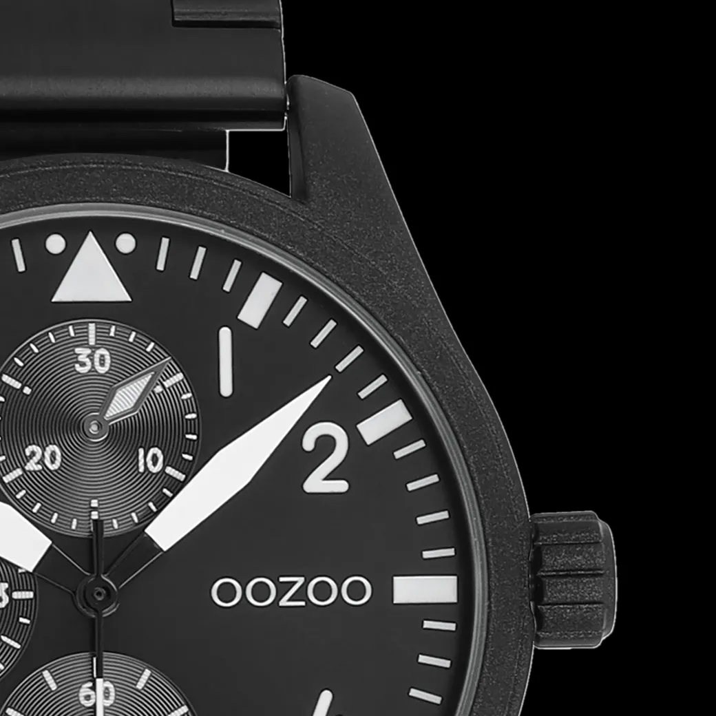 Zwarte OOZOO horloge met roestvrijstalen armband roestvrijstalen armband - C11509